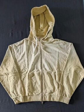 Brain Dead Padded Elbow Zip Up Hoodie Sand Tan Mens L Boxy 2-Way Zip Jacket NIB